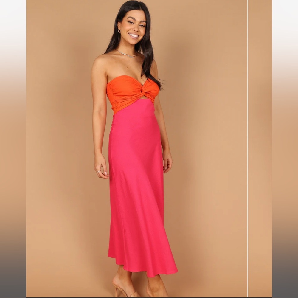 Petal + Pup Rosetta strapless Midi Dress fuchsia + Orange Size 8 New